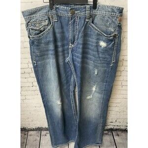 Rivet De Cru Mens‎ Blue Jeans Mae Relaxed Straight Leg Size 42x32 U1
